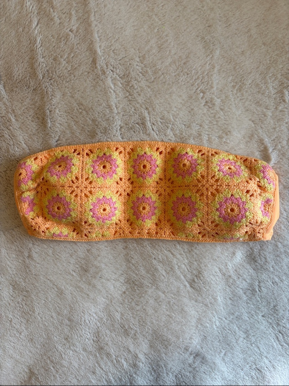 Crochet Bandeau Tube Top in Peach with Pink & Yellow Floral Pattern